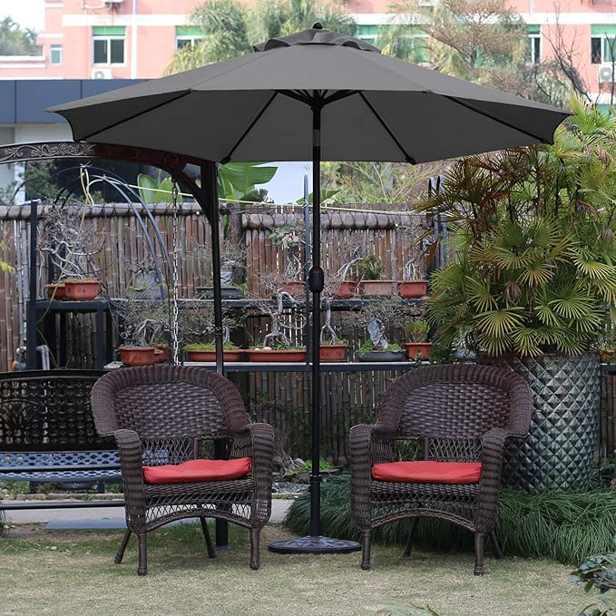 Sunnyglade 9Ft Patio Umbrella Outdoor Table Umbrella with 8 Sturdy Ribs (Dark Gray)