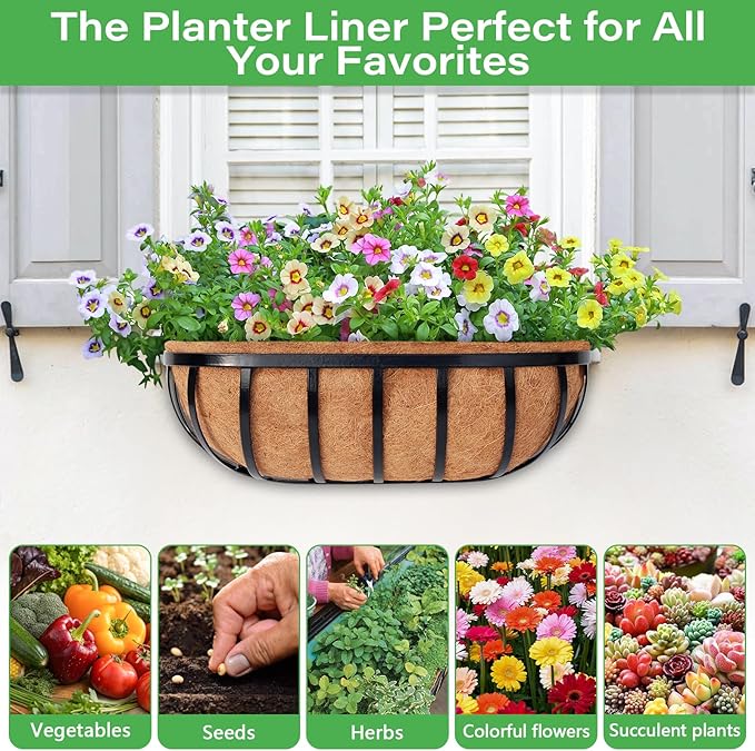 Legigo 2 Pack Trough Coco Liner for Planters- 30 Inch Window Box Liners Coconut Coir Basket Liners, Planter Box Coconut Liner for Window Flower Box Pots, Fence Trough Planter, Wall Planter Basket