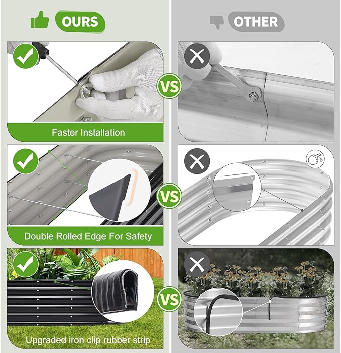 Galvanized Raised Garden Bed Outdoor- Raised Beds for Gardening| Metal Planter Box, Steel Raised Garden Bed Kit with Safety Edging and Gloves for Vegetables, Flower, Herbs (6x2x1.4FT, Gray)