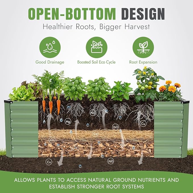 INNO STAGE 6x3x2ft Galvanized Raised Garden Bed, Raised Garden Bed Kit-Metal Planter Box Outdoor, Planting for Vegetables, Fruits, Herbs, Flowers, OliveGreen