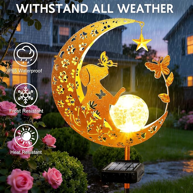ZNYCYE Solar Lights Outdoor Decorative Moon Dog Butterfly Solar Stake Lights Birthday Gifts for Women mom Grandma, Garden Decor Waterproof for Walkway, Yard, Lawn, Patio (Warm White)