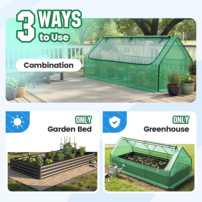 Quictent Raised Garden Bed Galvanized Raised Beds for Gardening Vegetables with Cover 8x4x1 ft Metal Planter Box Outdoor Use (Green)