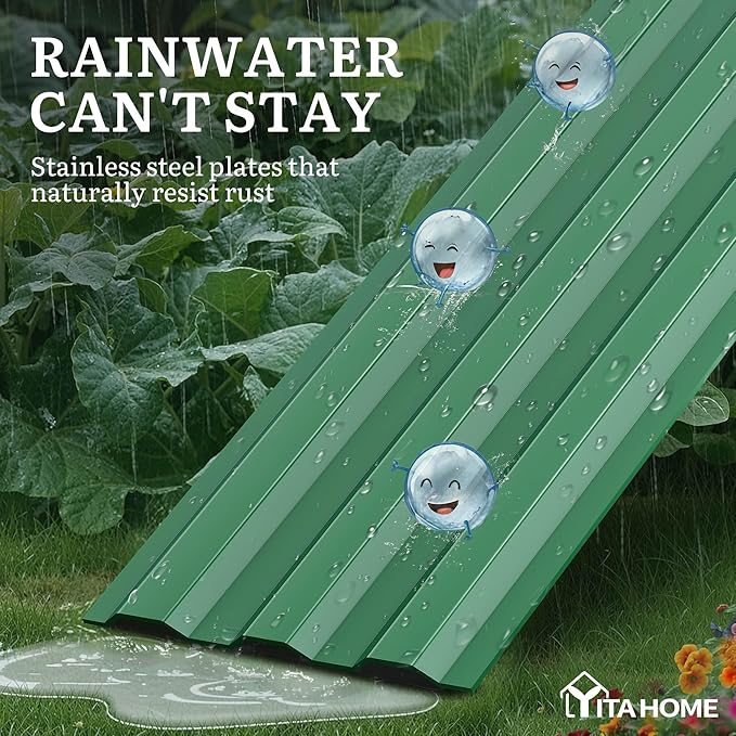 YITAHOME 12x4x1ft Large Raised Garden Bed Kit, Galvanized Metal Planter Box with Gloves, Ground Nails, Support Rod, Outdoor Above Ground Planters for Plants Vegetables Flowers, Green