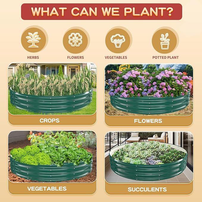 Durable Round Galvanized Steel Raised Garden Bed for Planting,Round Galvanized Steel Fire Ring/Fir Pit for Outdoor- 6×6×1FT,0.8MM Thick (Dark Green, 72 ins Diameter x 12 ins high)
