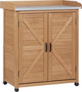 Outdoor Potting Bench with Storage Cabinet and Metal Top, Wood Workstation for Outdoor Patio, Garden (Light Brown, 31.5x17x39‘’)