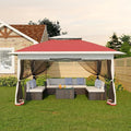 Canopy Tent 13x13 ft, Pop Up Gazebo One-Push Setup with 4 SandBags for Backyard Parties and BBQs, Mosquito Netting & Height Adjustable - Red