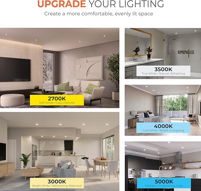 HALO HLB 6 in LED Recessed Lighting Canless Dimmable Wet Location Selectable Lumens and Selectable Color 27/30/35/40/5000K Indoor Outdoor Soffit Ceiling Downlight HLB6LSFS5