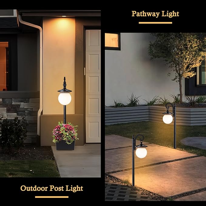 Outdoor Post Light with Planter, Matte Black Solar Lamp Post Light with Globe Shade, 2 in 1 Waterproof Solar Post Lights Outdoor Planter for Outside Gardan Pathway