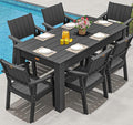 ZHUSI Patio Table and Chairs Set, Outdoor Table and Chairs,HDPE Outdoor Dining Set with Umbrella Hole for Backyard, Poolside, Porch (Black, 7 PC)