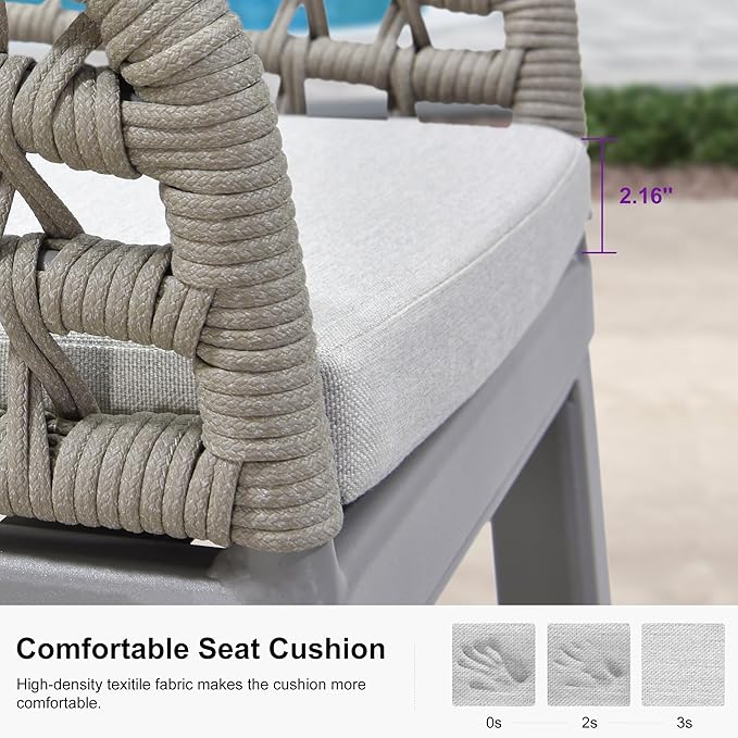 PURPLE LEAF Outdoor Rattan 29" Bar Stools Set of 2, Modern Boho Aluminum Patio Bar Height Chair with Cushion and Back for Garden Outdoor and Indoor, Light Grey