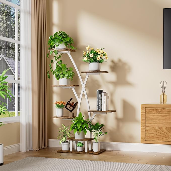 Plant Stand Indoor with Grow Lights - 7 Tiered Plant Shelf Indoor, Corner Plant Stands for Indoor Plants Multiple, 42" Metal Plant Shelves, Plant Flower Holder Display Rack for Home Patio Balcony White