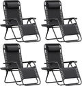 Homall Zero Gravity Chair Patio Folding Lawn Outdoor Lounge Gravity Camp Reclining Lounge Chair with Cup Holder Pillows for Poolside Backyard and Beach Set of 4 (Black)