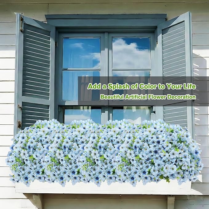 Artificial Flowers for Outdoor Indoor,Silk Flowers No Fade Fake Plastic Flowers Faux Plants for Outdoors Outside Front Porch Hanging Planter Window Box Garden Home Decoration,13 Pack(Blue)
