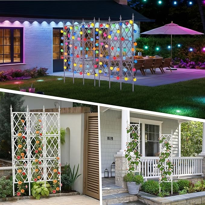 5.25FT Garden Trellis for Climbing Plants Outdoor,White Iron Pipe Support Fence,Metal Wall Lattice Climbing Frame for Potted Plants Indoor for Ivy Vines Vegetable Flower, Patio, Lawn, Yard, Backyard