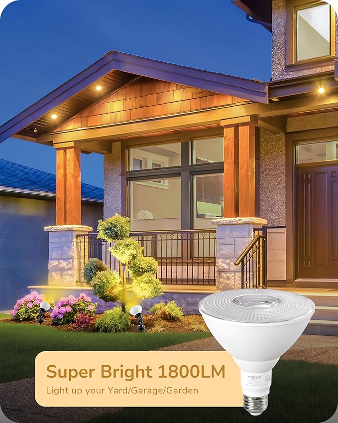 EDISHINE Flood Lights Outdoor, Dimmable PAR38 LED Outdoor Flood Light Bulbs, 120W Equivalent, IP65 Waterproof for Yard, Garage, Porch, 3000K Warm White, 18W 1800LM, E26 Base, 6 Pack ETL Listed