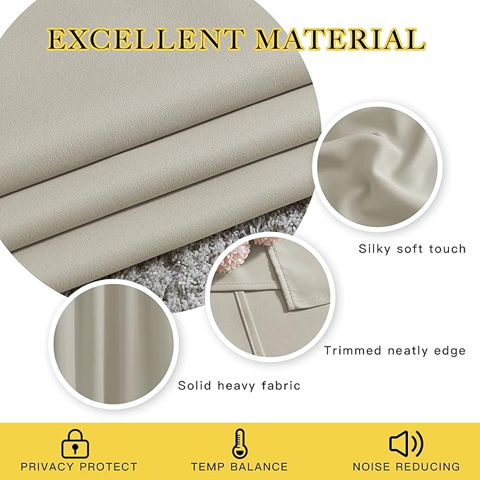 NICETOWN Short Cafe Curtain 54 inch Length, Window Treatment Thermal Insulated Grommet Room Darkening Sound Reducing for Bedroom/Nursery, Natural, 1 Panel, W66 x L54