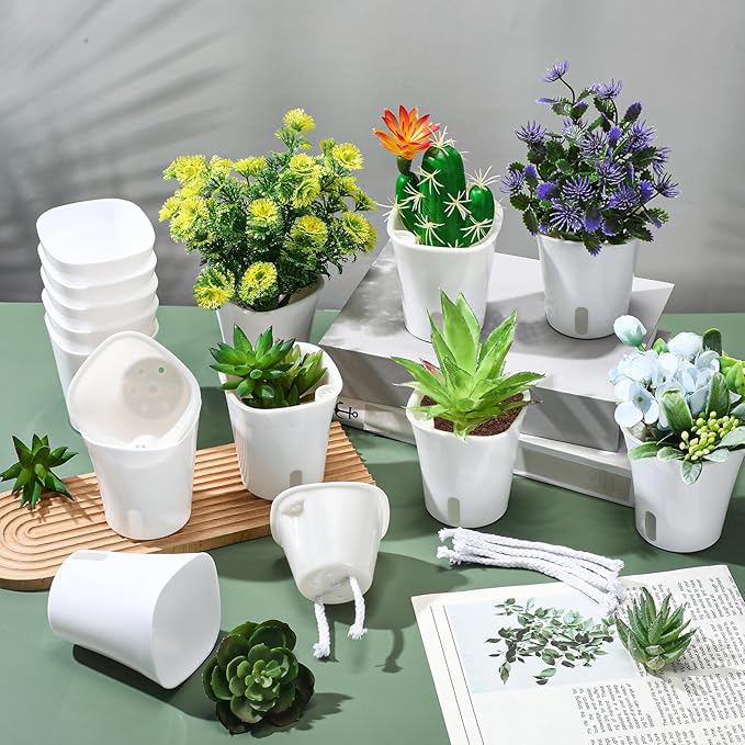 50 Pcs 3 Inch Self Watering Pots Self Watering Planters for Indoor Planters Plastic Garden Flower Pots with Level Indicator Vents for Herbs