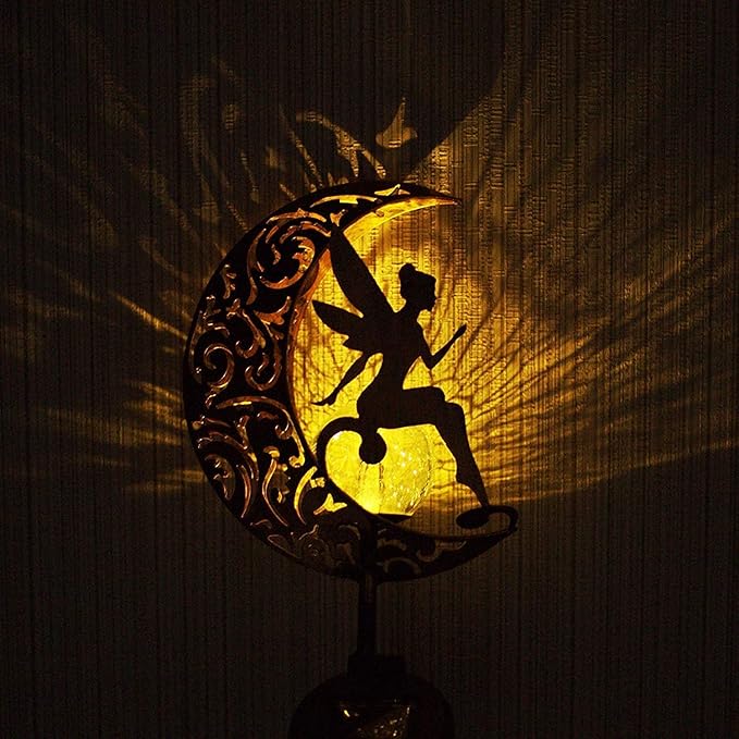 YJFWAL Garden Solar Lights Pathway Stake Lights Moon Fairy Glass Globe with Angel Decor, Christmas Gift for Mom Grandma Friends, Outdoor Decor Light Waterproof for Walkway, Patio, Garden (Warm White)
