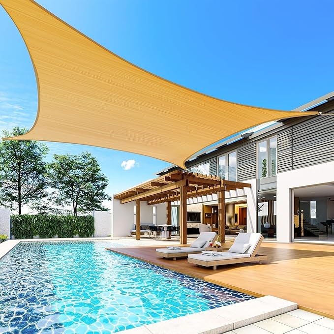 Quictent 20x16ft Rectangular Sun Shade Sail 185G HDPE Canopy 98% UV Block Outdoor Patio Garden Commercial Deck with Hardware Kit (Sand)