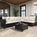 Outdoor Wicker Patio Furniture Set, Rattan Sectional Sofa Set with Thick Cushions (Coffee/Beige, 7 Piece Sofa Set)