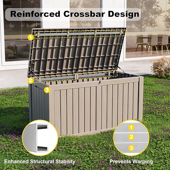 180 Gallon Outdoor Deck Box, Lockable Waterproof Outdoor Storage Boxes For Garden Tools,Indoor Cushions,Accessories Outside Storage Resin Weatherproof Container(Grey)