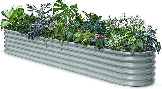 Galvanized Raised Garden Bed 8x4x1.5 ft, 18" Tall Metal Planter for Outdoor Plants Vegetable Herb Leafy Green, Modular Raised Flower Bed with Rust Resistant Coating -Brooklyn Grey