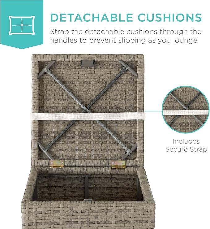 Best Choice Products Set of 2 Wicker Ottomans, Multipurpose Outdoor Furniture for Patio, Backyard, Additional Seating, Footrest, Side Table w/Storage, Removable Cushions - White Sand/Taupe