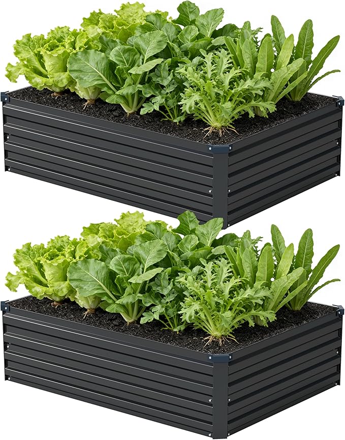 4x3x1 ft(2 Pack) Galvanized Raised Garden Bed,Outdoor Planter Box Metal Patio Kit Planting Bed for Vegetables Flowers and Succulents,Black