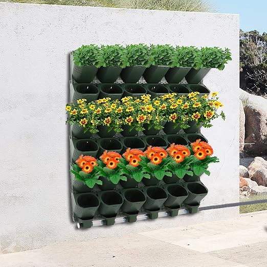Self Watering Planters with Timer and Rain Sensor, 36-Pocket Wall Mounted Vertical Garden System - Automatic Drip Irrigation Kit for Indoor Outdoor Balcony, Grow Herbs Vegetables Flowers