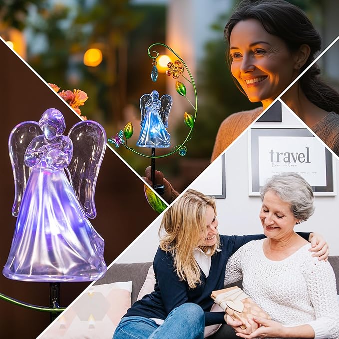 Solar Angel Light for Cemetery Decor - Color Changing Memorial Gift, Outdoor Garden Stake Light for Grave, Yard, Patio - Waterproof Sympathy Decoration with LED