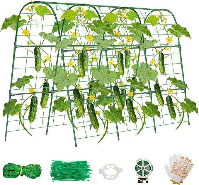 Cucumber Trellis for Raised Bed, U-Shape Garden Trellis for Climbing Plants Outdoor, Metal Arch Vegetables Trellis, Plant Support for Grape Vine Beans Squash Peas Flower