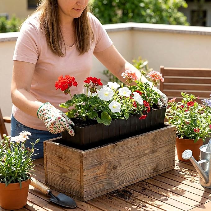 BreezeHug 36 Pcs Plastic Planter Liners Rectangular Plastic Inserts 10.5" x 3" x 3.5" for Planter Window Box Indoor Outdoor Flower Arrangement Succulent Garden Windowsill Home Decor