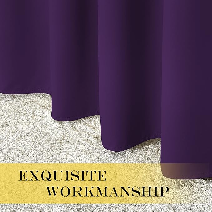 NICETOWN Blackout Curtain 95 inches Long - Silver Rings Thermal Insulated Wide Sliding Glass Door Privacy Blinds for Hall/Villa (Royal Purple, 100 inches Wide)