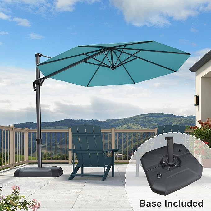 PURPLE LEAF 10 Feet Cantilever Umbrella with Base Outdoor Patio Round Umbrella Aluminum Offset with 360-degree Rotation for Garden Deck Pool Patio,Turquoise Blue