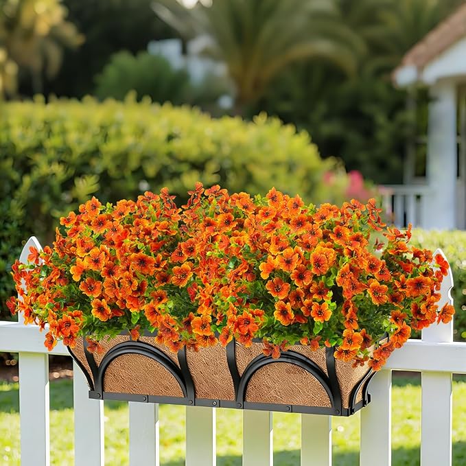 20 Bundles Artificial Flowers for Outdoors, UV Resistant Fake Plants Flowers Greenery Shrubs Plants for Decoration Outside Plants Hanging Planter Home Garden Decor (Orange)