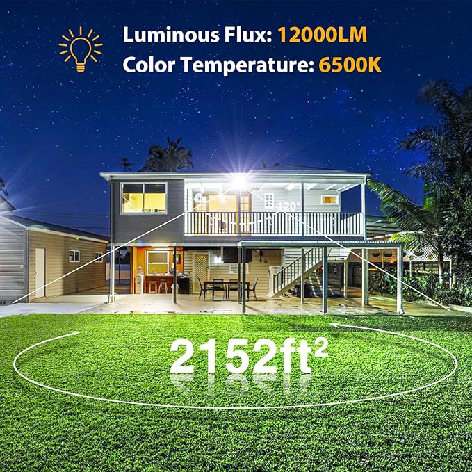 Onforu 120W Flood Lights Outdoor, 12000lm Bright LED Work Light with Plug, 6500K Daylight White LED Flood Lighting, IP66 Waterproof Security Yard Lights for Yard Garage Stadium 2 Pack