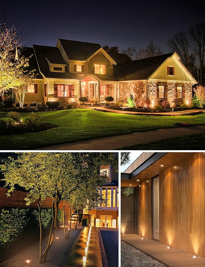 SUNVIE 12W Low Voltage Landscape Lighting with Connectors 1200LM Ultra Bright Well Lights Landscape LED In Ground Waterproof Outdoor Warm White Paver Lights for Garden Yard Driveway 12 Pack