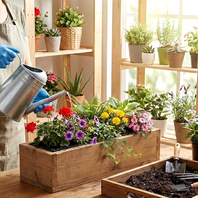 BreezeHug 36 Pcs Plastic Planter Liners Rectangular Plastic Inserts 10.5" x 3" x 3.5" for Planter Window Box Indoor Outdoor Flower Arrangement Succulent Garden Windowsill Home Decor