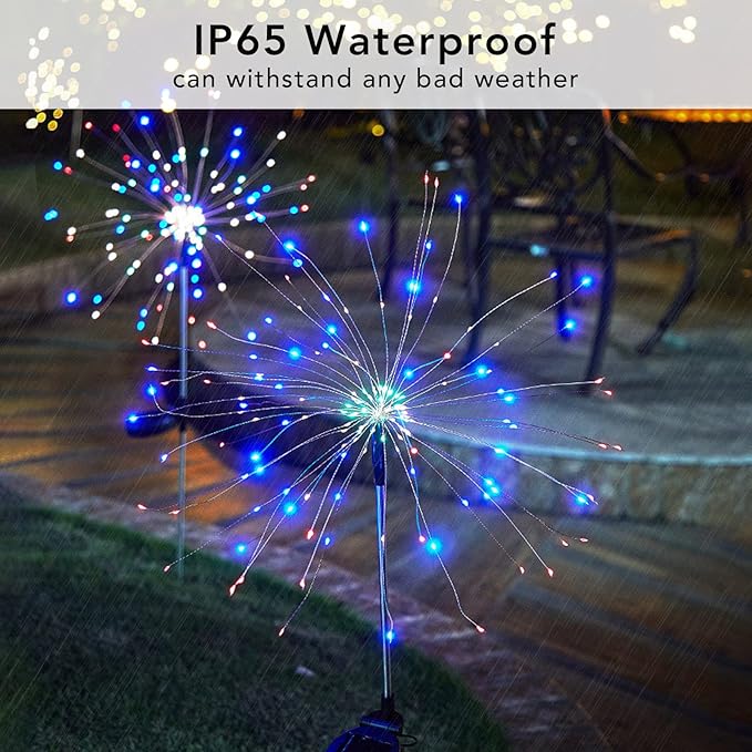 FOOING 6 Pcs Solar Garden Lights Solar Firework Lights, 200 LED String Light 2 Modes Twinkling Nightlight for Outside, Wedding, Party, Patio for Home Decor (Colorful)