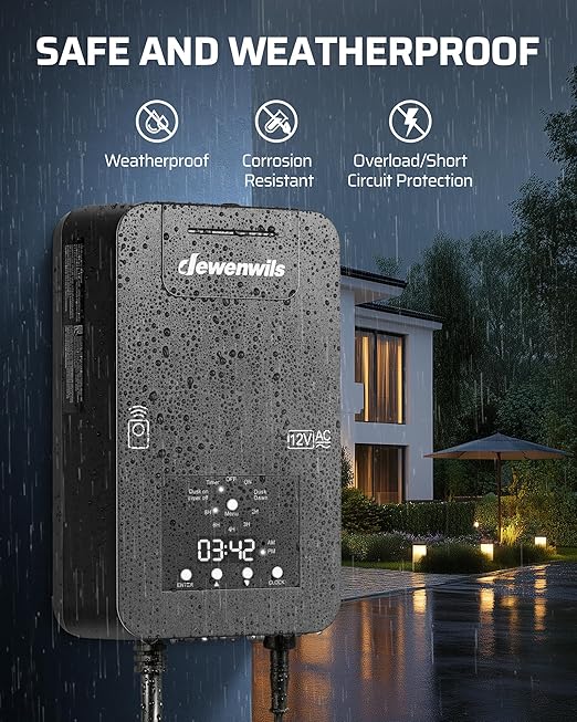 DEWENWILS 200W Low Voltage Landscape Transformer, Photocell Sensor & Timer, 120V AC to 12/14V AC, Landscape Lighting Transformer Outdoor, Weatherproof for Spotlights, Garden Lights
