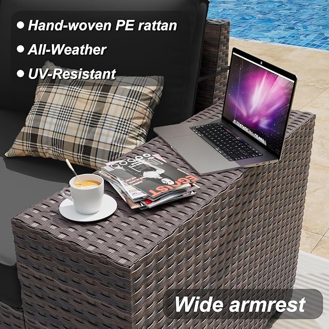 ALAULM 13 Pieces Outdoor Patio Furniture Set with Propane Fire Pit Table Outdoor Sectional Sofa Sets Patio Furniture 43" Gas Fire Pit Brown PE Rattan Patio Conversation Set w/10 Cushions (New Black)