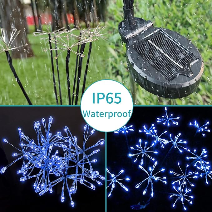 JJGoo Solar Garden Lights, New Upgraded 2 Pack Solar Swaying Starburst Light, Waterproof Fireworks Outdoor Lights, Yard Patio Pathway Decoration, Blue