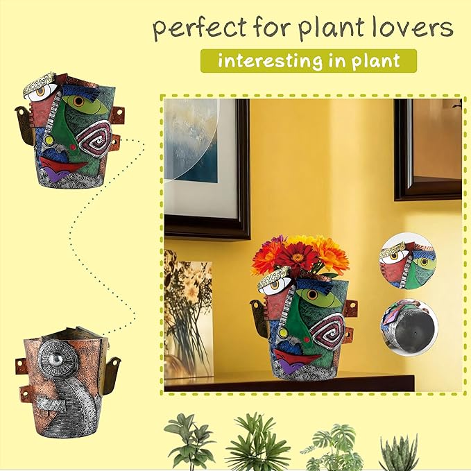 Picasso Abstract Face Flower Pot,Unique Resin Crafted Planter with Drainage Holes,Interesting Colorful Planter with Human face,for Indoor and Outdoor Botanical Home décor (Frown)