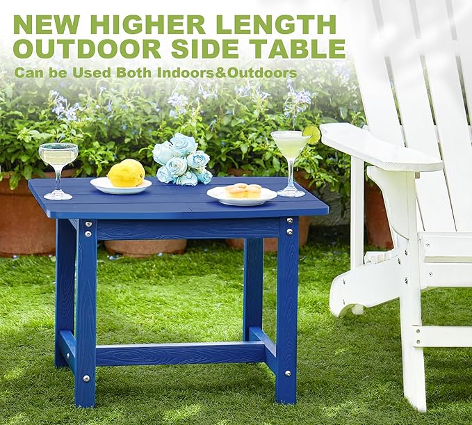 Y&M Adirondack Outdoor Side Table, HIPS Patio End Table, Waterproof Outside Table, Balcony Modern End Tables 23.5" inch Long for Garden, Pool, Beach, Porch, Deck, Indoor or Outdoor Use, Navy Blue