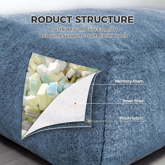 Giant Bean Bag Lounger Chair for Adults with Soft & Cozy Plush Fabric,Memory Foam Filled Beanbag Chair for Family Living Room,Bedroom and Game Room (Bluegrey)