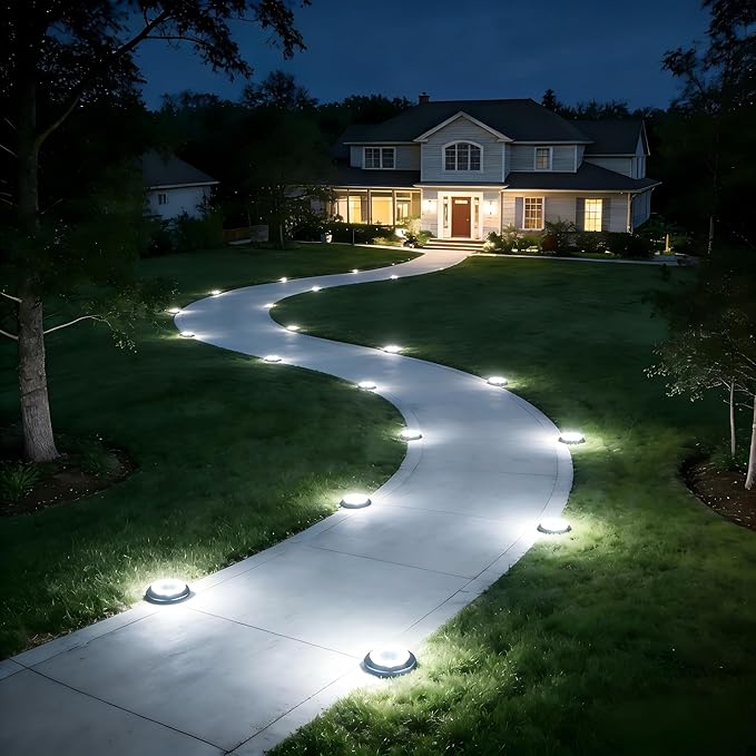 Flacchi Solar Lights Outdoor - Solar Powered Ground Lights Outdoor Solar Disk Light Waterproof Landscape Light for Patio Yard Pathway Walkway Driveway (Cool White, 12 Pack)