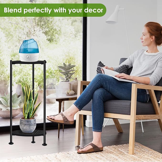 Plant Stand Indoor Outdoor, 30'' Tall Plant Stands for Indoor Plants, Heavy Duty Indoor Plant Shelf, 2 Tier Display Rack for Living Room, Balcony, Deck, Black
