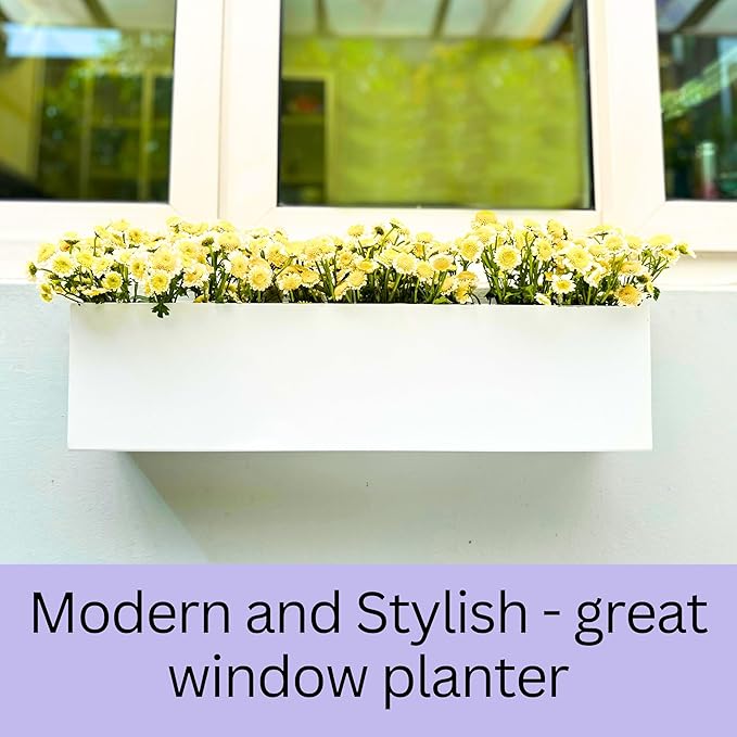 LaLaGreen Wall Planters for Outdoor Plants (36 Inch, 3 Pack) White Carbon Steel Metal Hanging Flower Pots, Long Rectangular Wall Mount Window Box Planters for Succulents, Fence, Deck Home Garden Decor