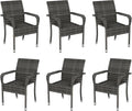 Yaheetech Set of 6 Stackable Outdoor Rattan Dining Chairs, All-Weather Armchair w/Armrests, Steel Frame for Garden, Patio, Deck, Yard, Poolside Gray