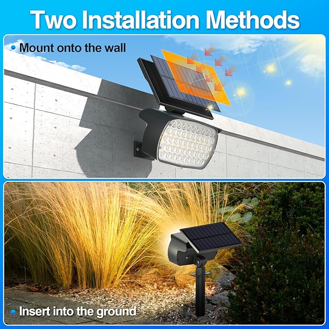 108 LED Solar Spot Lights Outdoor, Solar Lights Outdoor IP65 Waterproof, 3 Modes Solar Landscape Spotlights, Large Solar Powered Panel Lights for Garden Yard Pathway(Warm White/6 Pack)